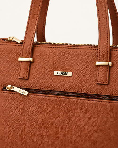 Cognac Laptop Tote for Women | DOREE